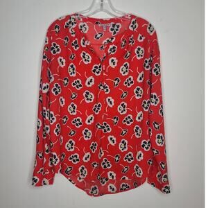 Juicy Couture red black white floral long sleeve popover blouse shirt - small